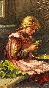 Giacinto Diano Girl cleaining lettuce oil on canvas